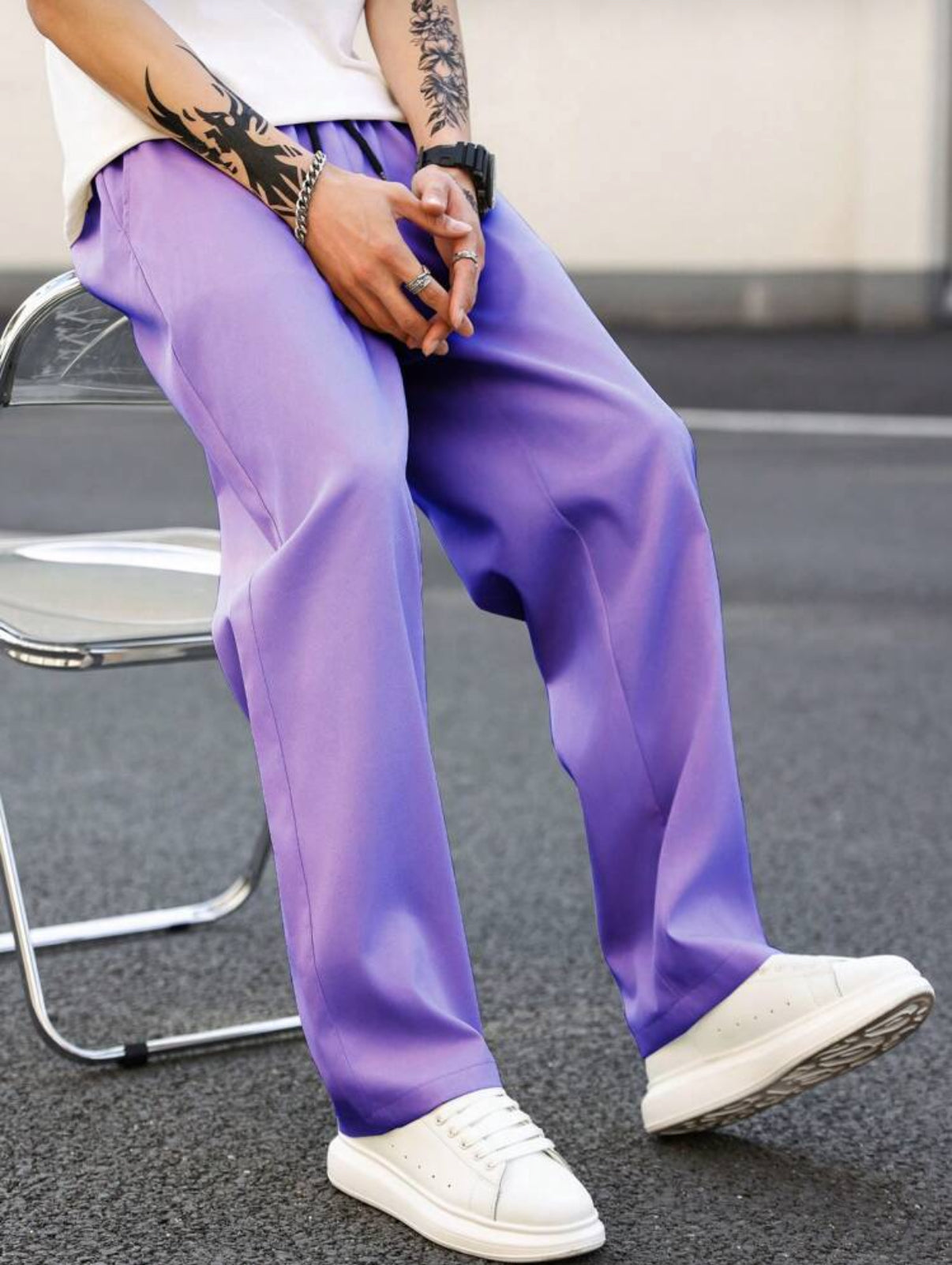 Drawstring pants in purple