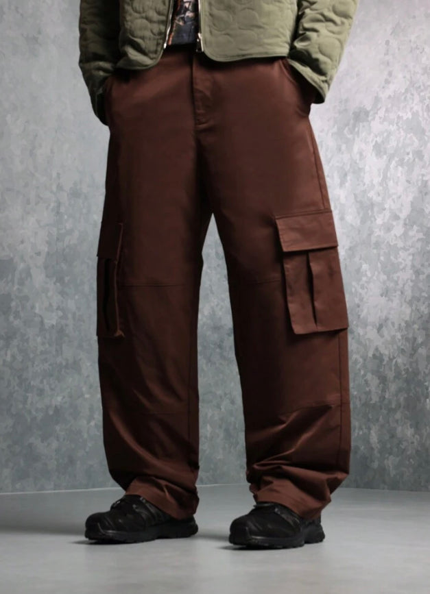 Wide Leg Pants with side Pockets in Brown