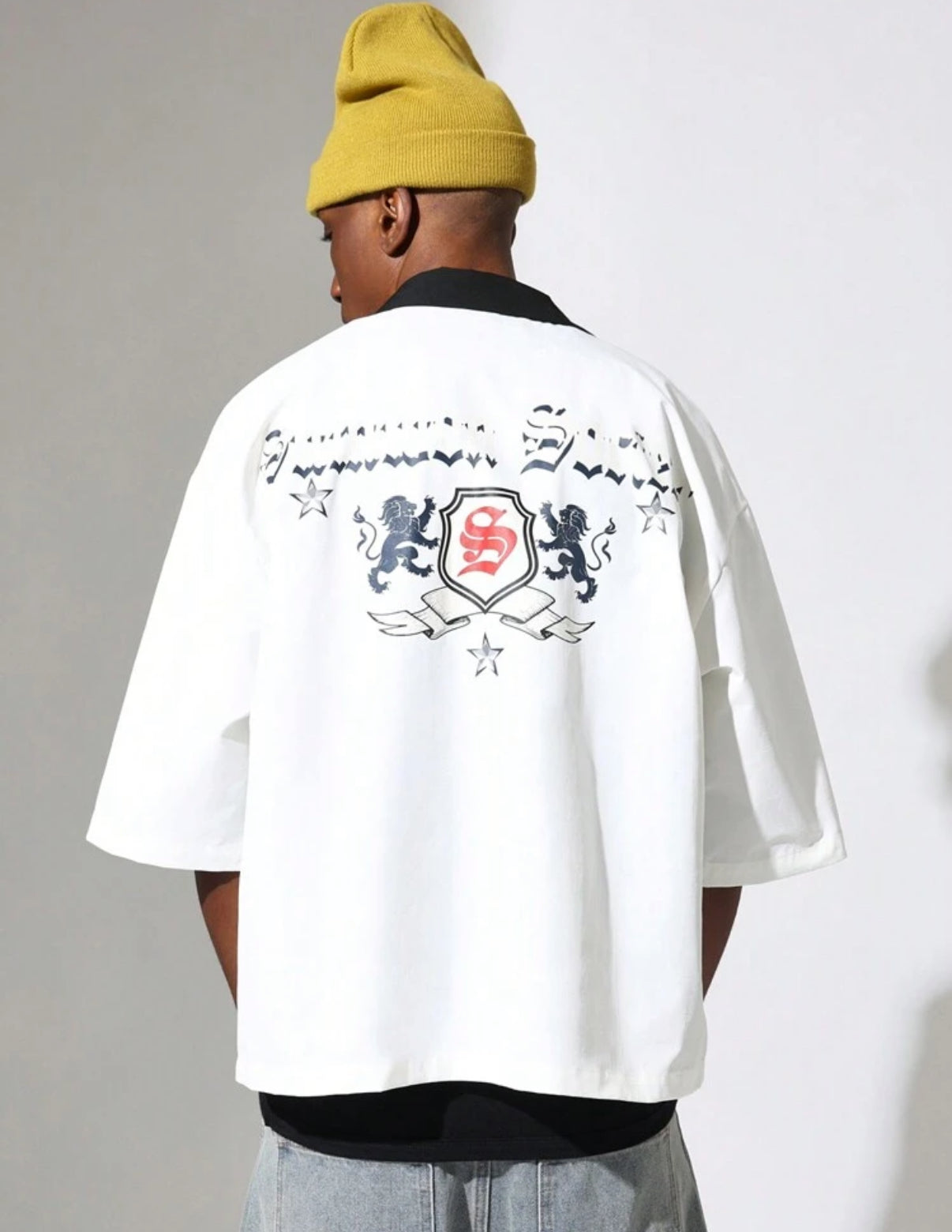 Oversized Polo Shirt in White with Contrast Collar