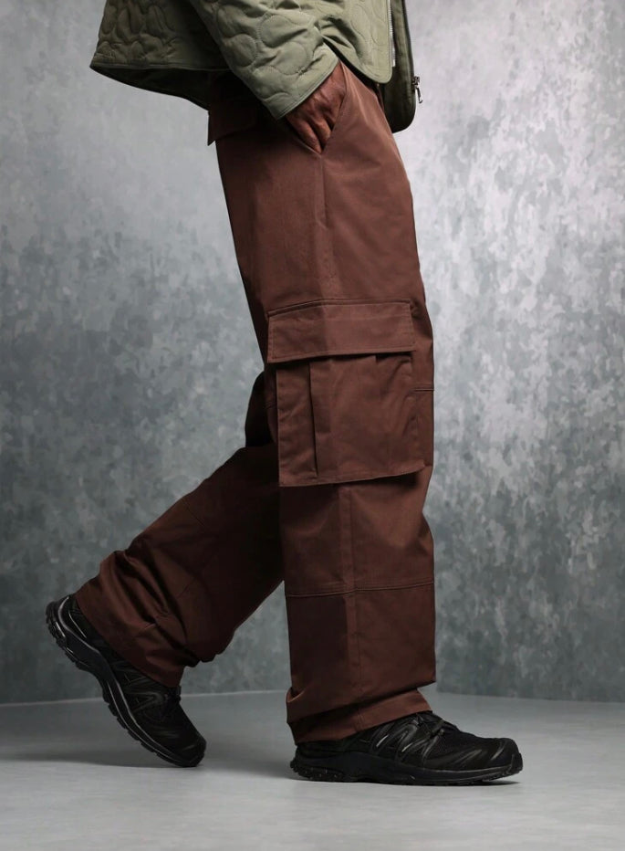 Wide Leg Pants with side Pockets in Brown