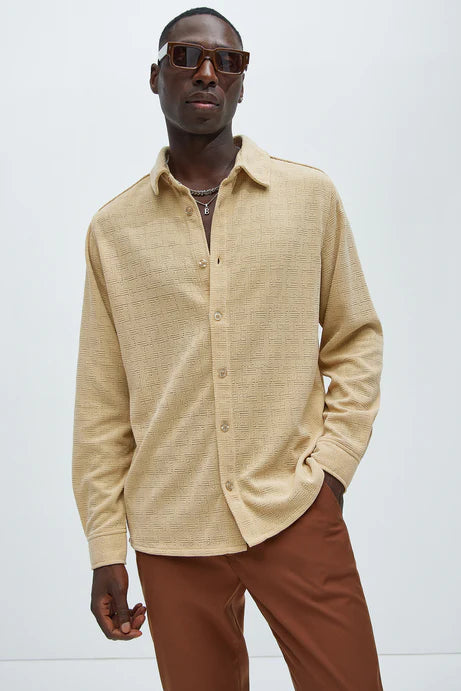 Textured long sleeve shirt in beige