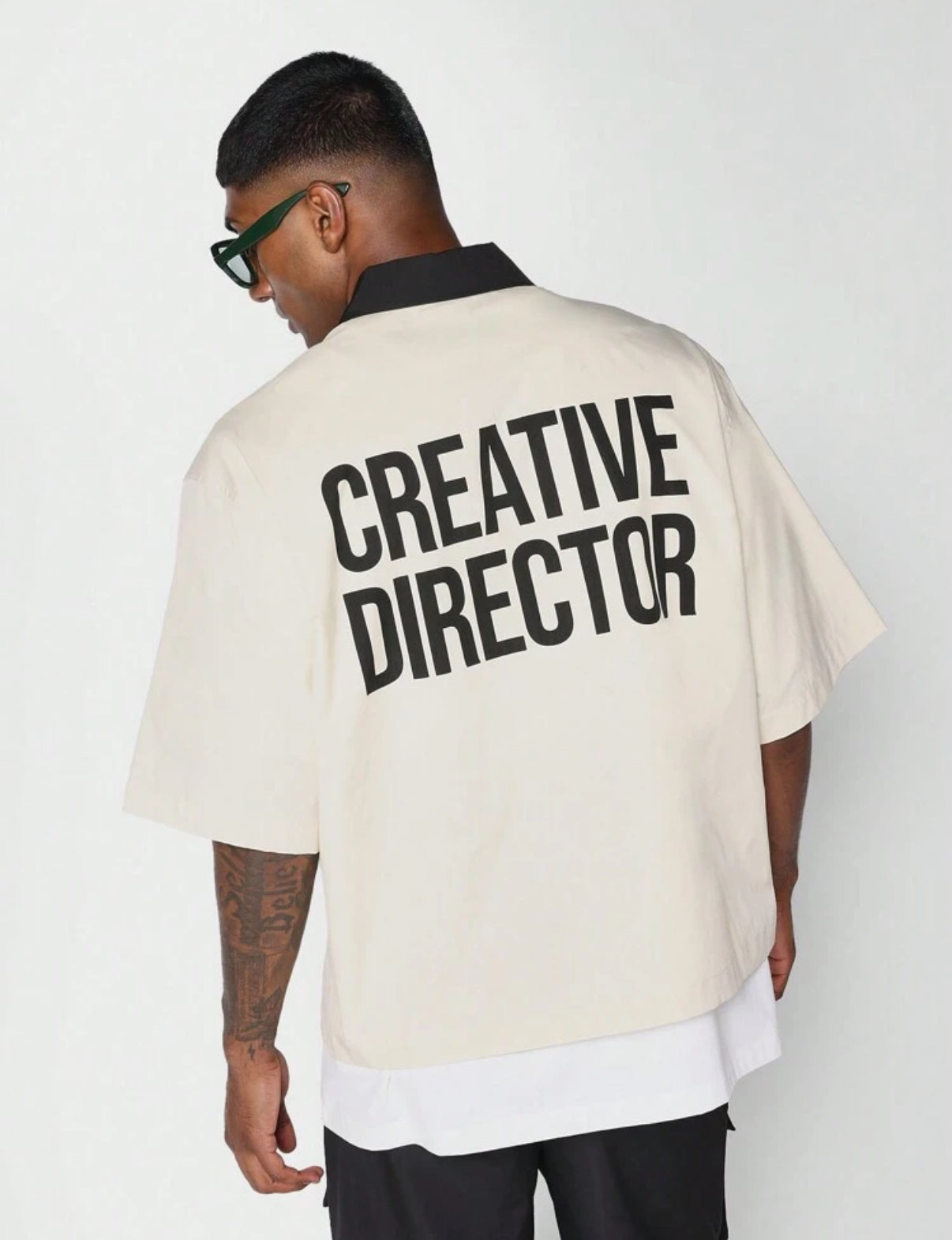 Boxy fit shirt with creative director back print in ecru