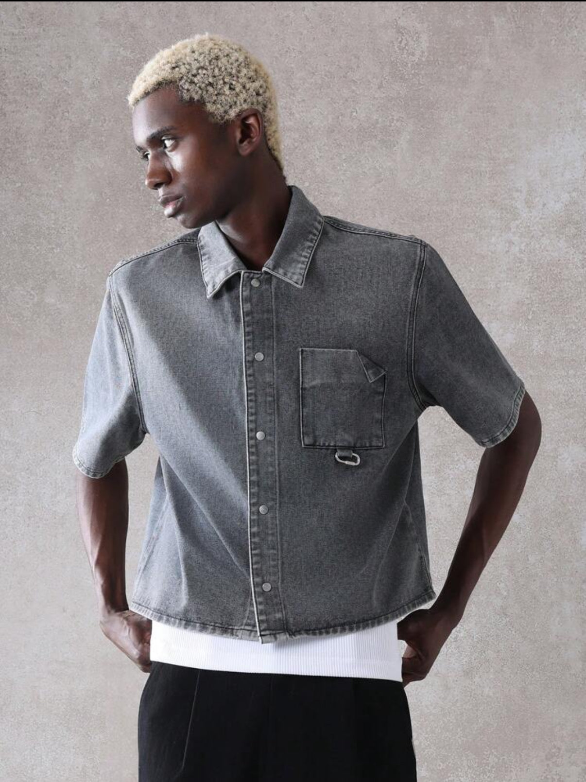 Boxy fit denim shirt in grey