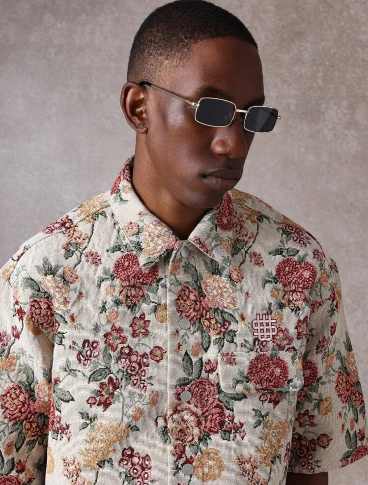 Oversized jacquard shirt in floral