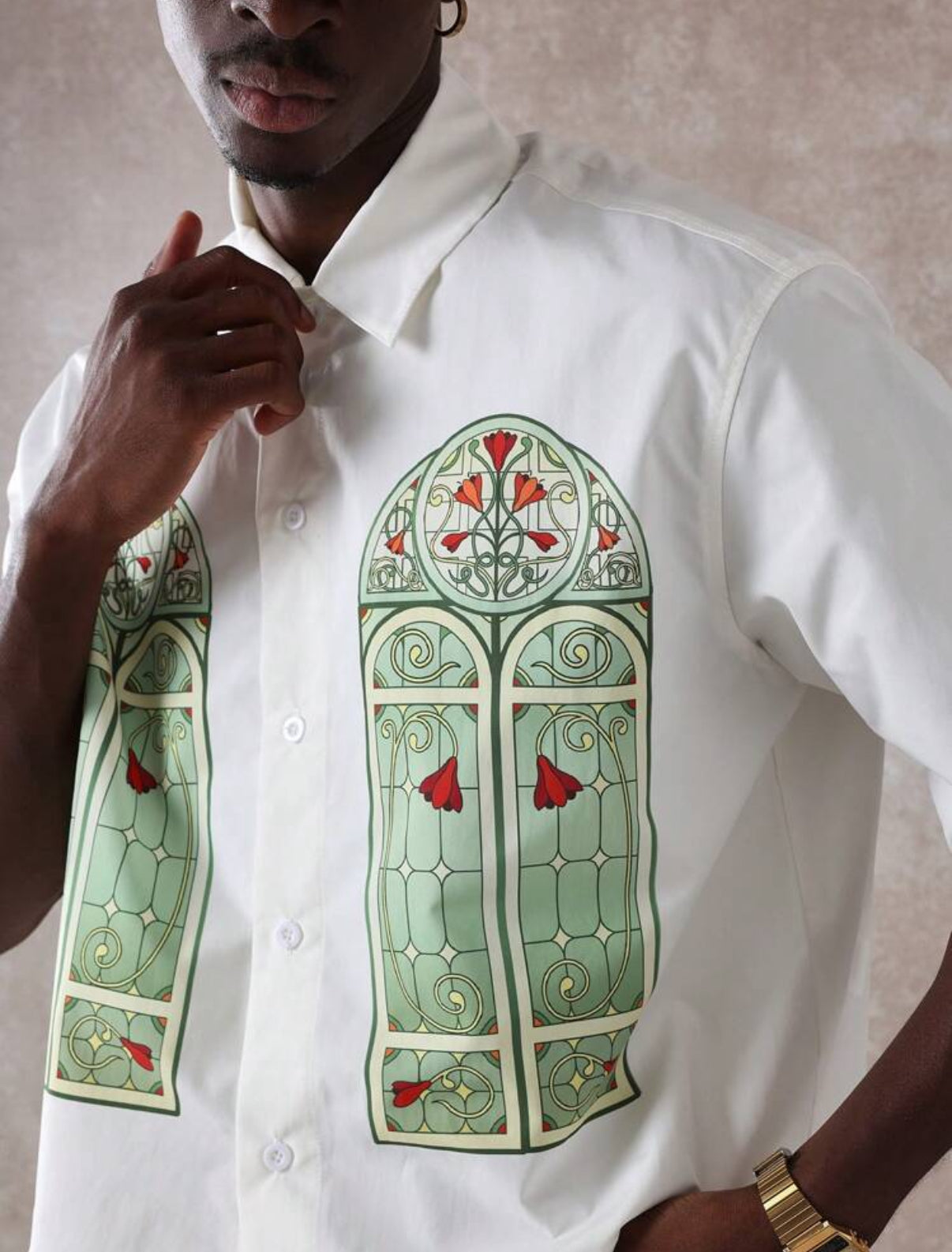 Sumwon premium boxy fit shirt with church window print in white