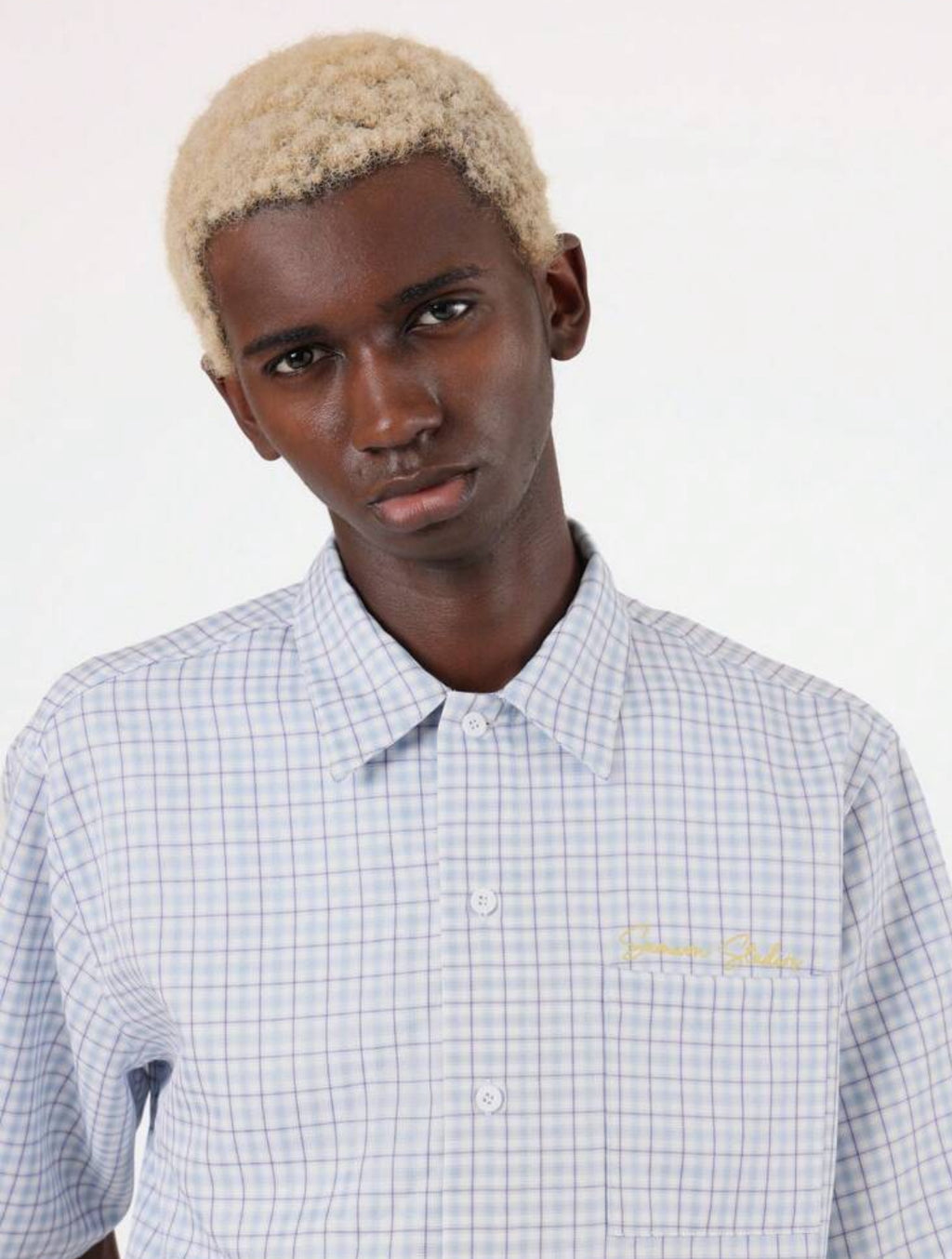 Boxy Fit Shirt with Creative Director Back Print in Checked Blue