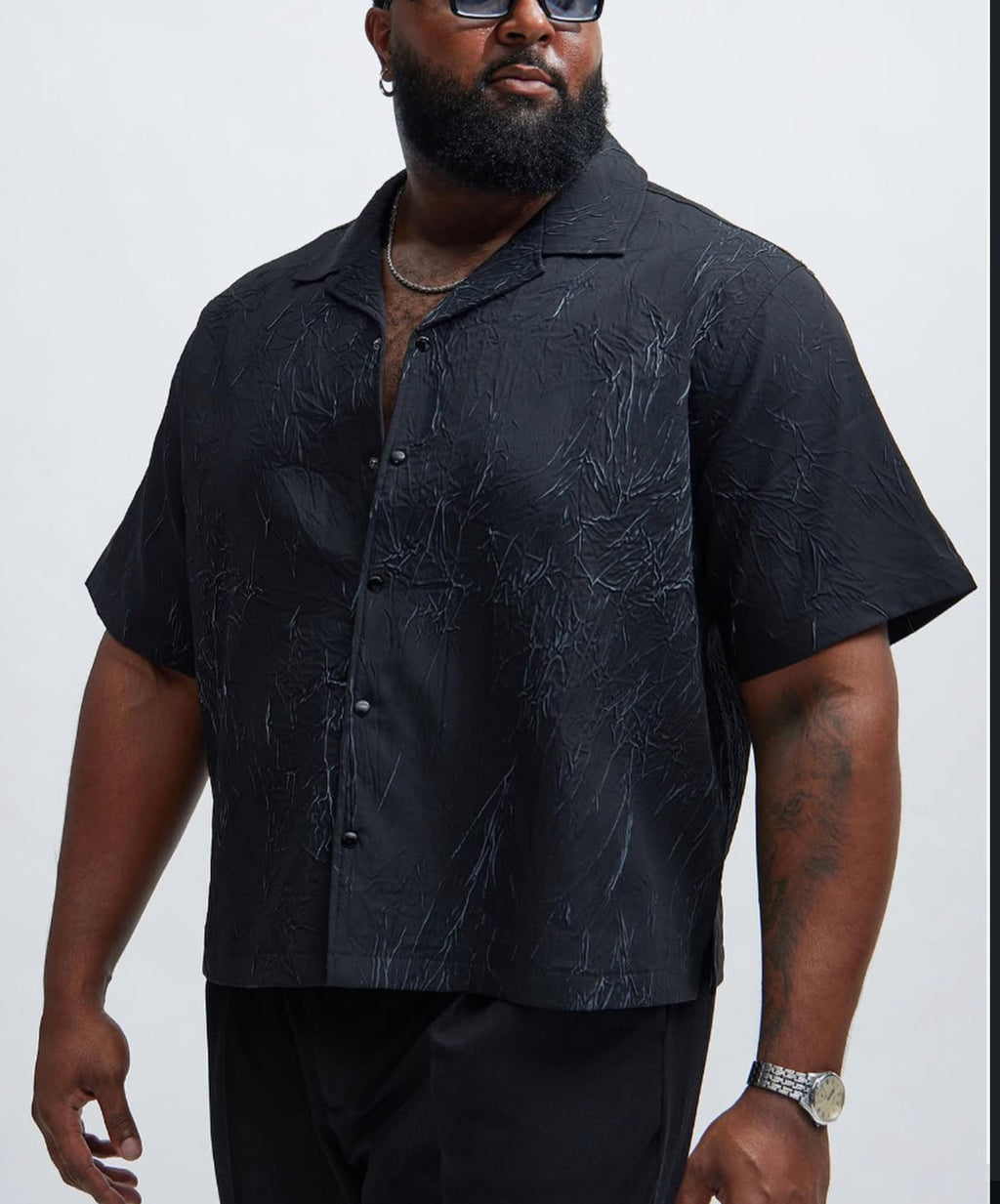Textured Short Sleeve Shirt in Black