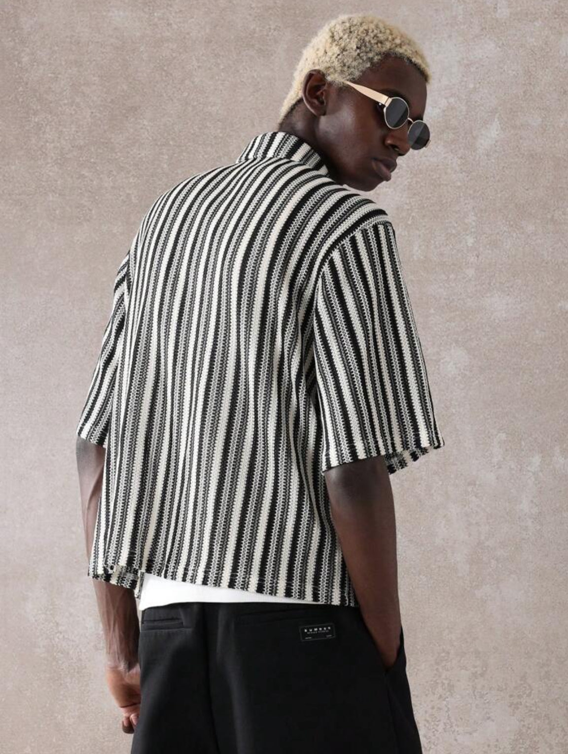 Knitted Boxy Fit Shirt in Stripped black & white