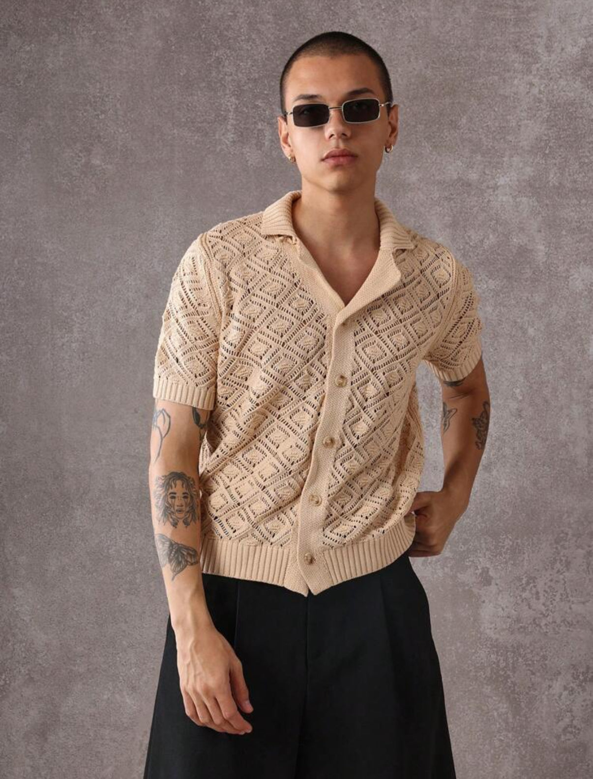 Knitted shirt in ecru