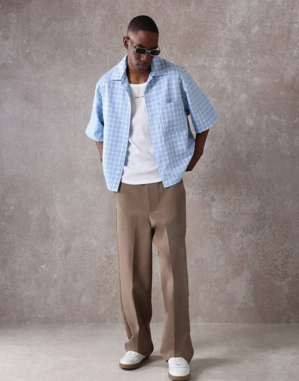 Boxy fit shirt with back print in checked blue