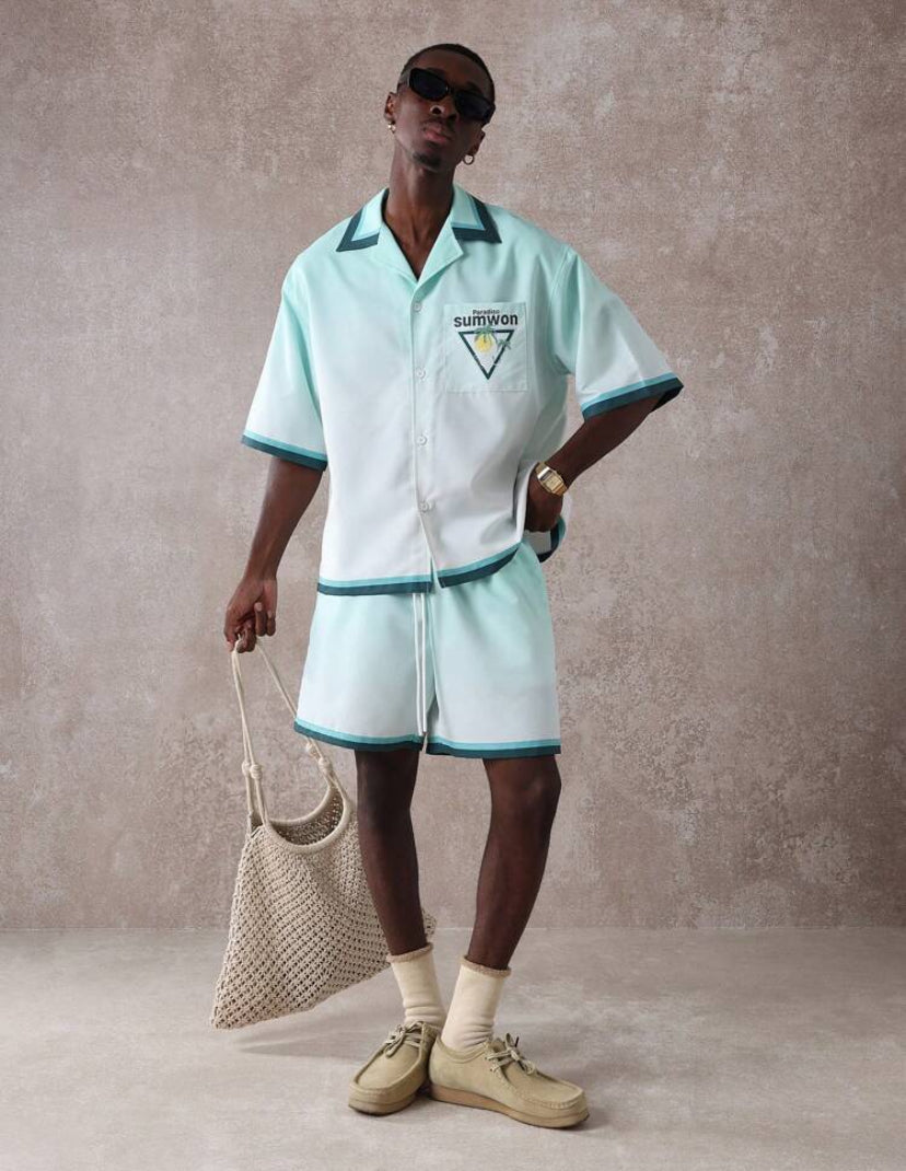 Summer Shirt and Shorts 2 Piece in Green Ombre