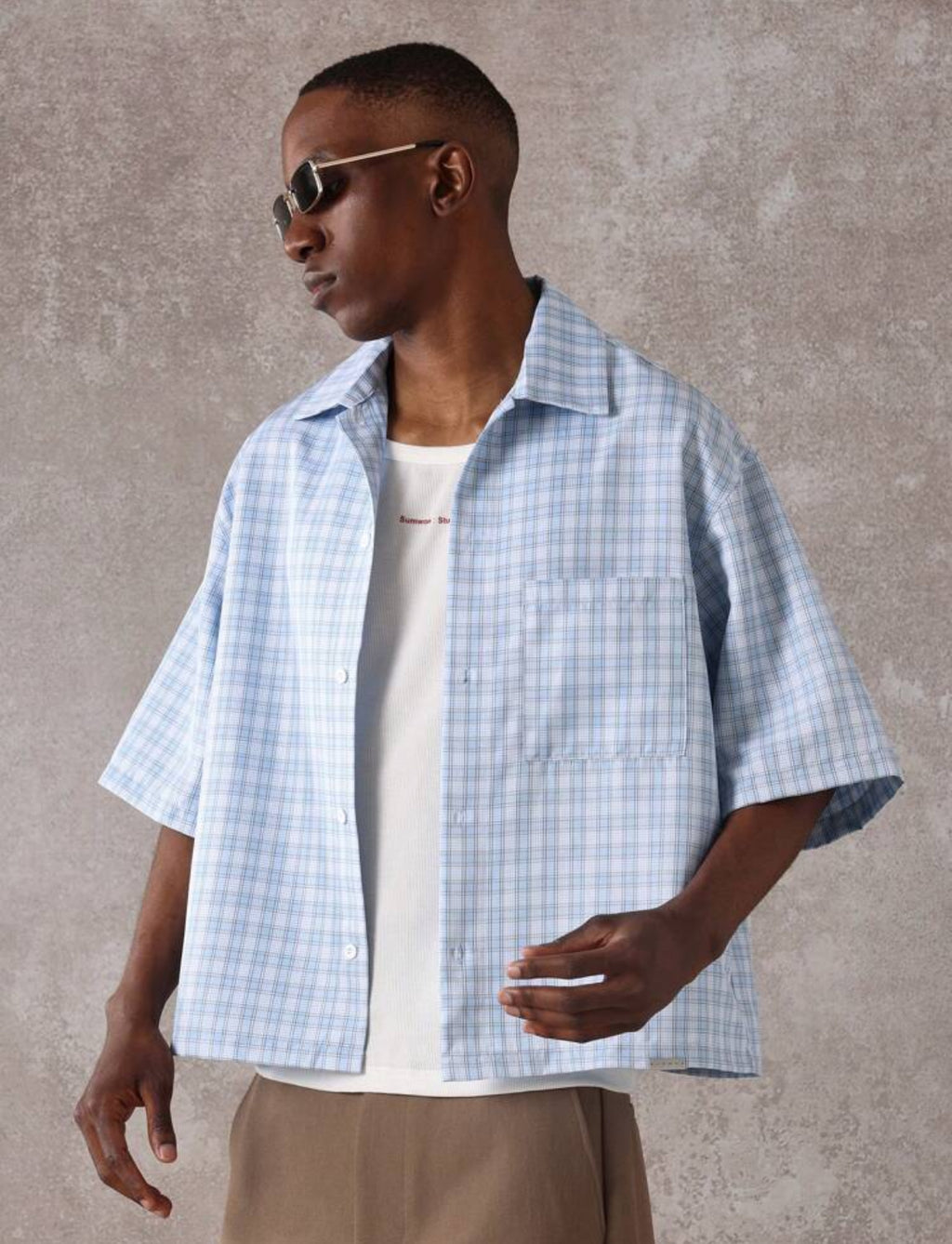 Boxy fit shirt with back print in checked blue