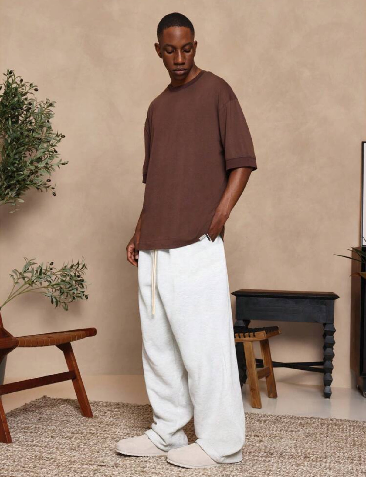 Oversized heavy t-shirt in brown