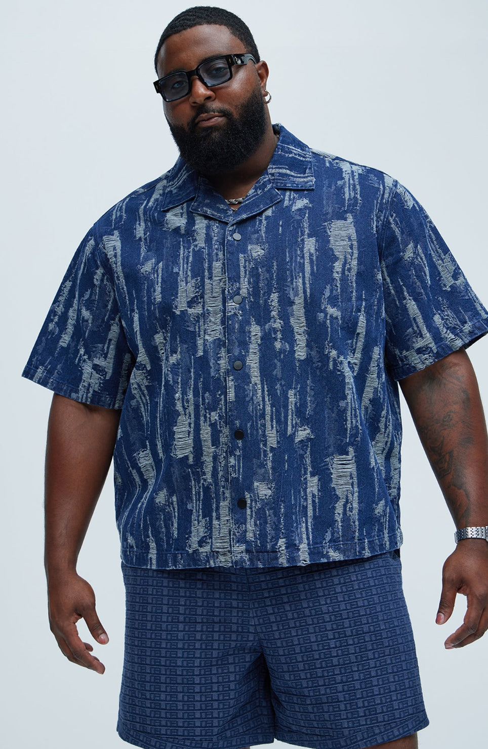 Jacquard Denim Shirt in Blue