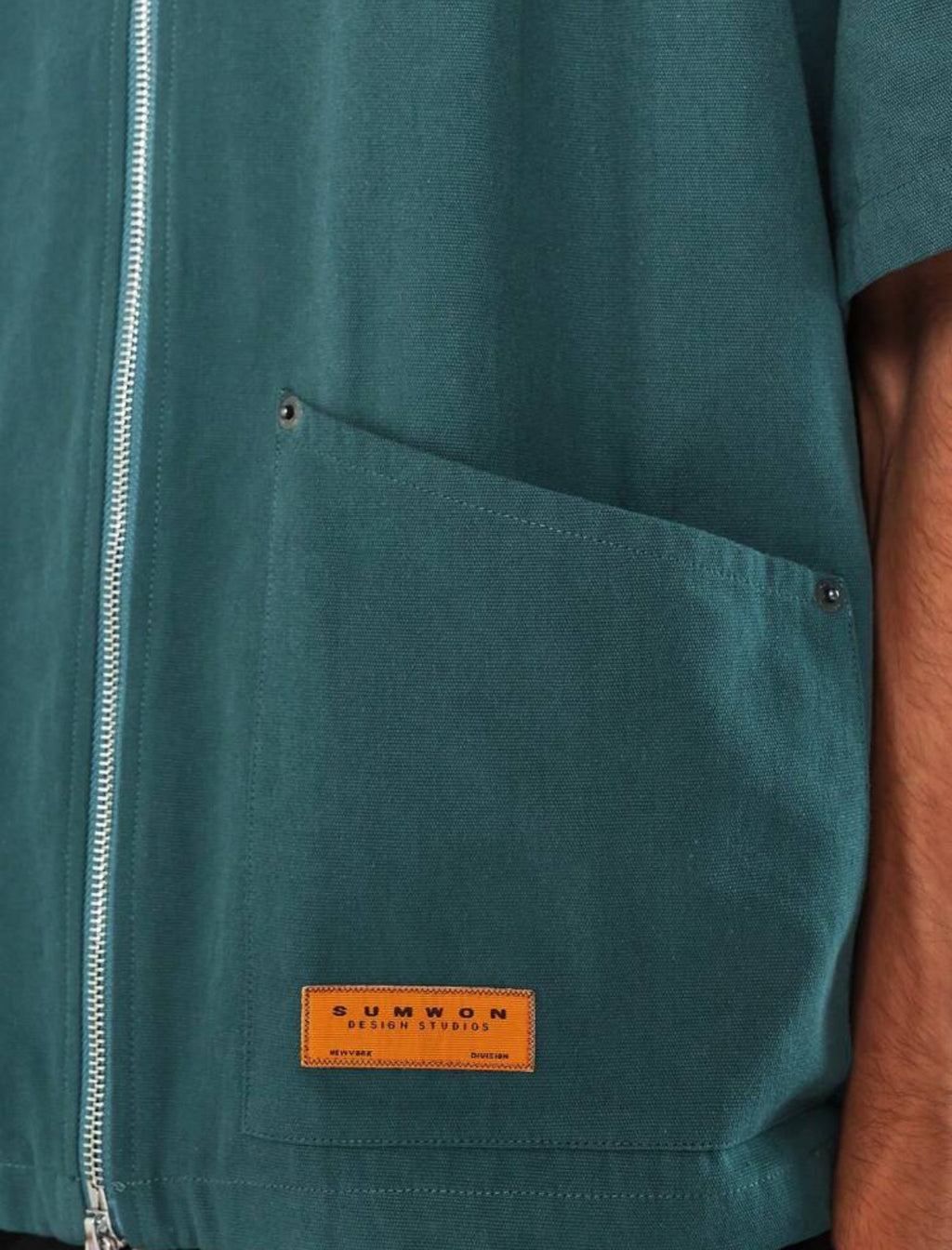 Denim Zip up Shirt in green