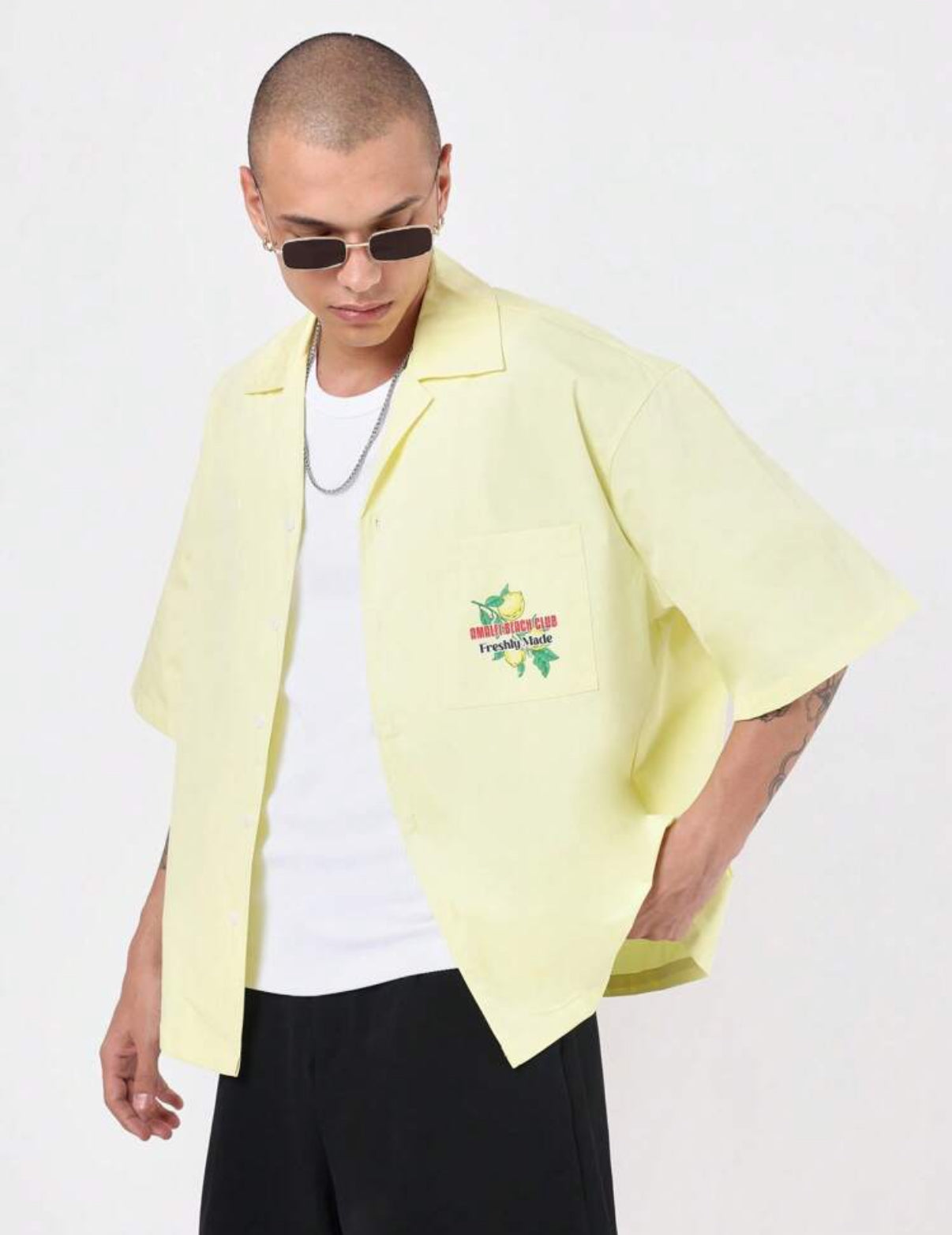 Beach Resort Boxy Shirt with back print in bright yellow