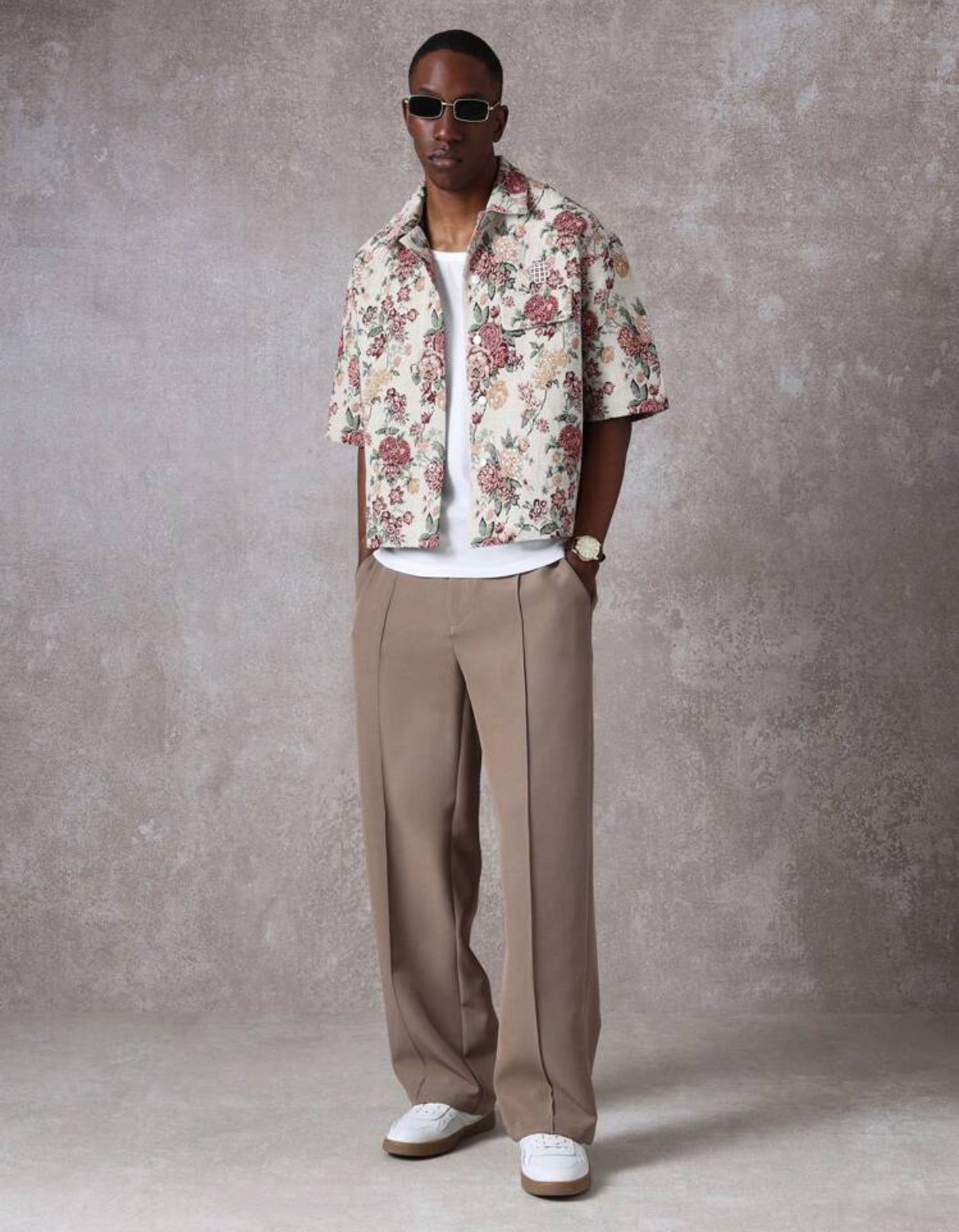 Oversized jacquard shirt in floral