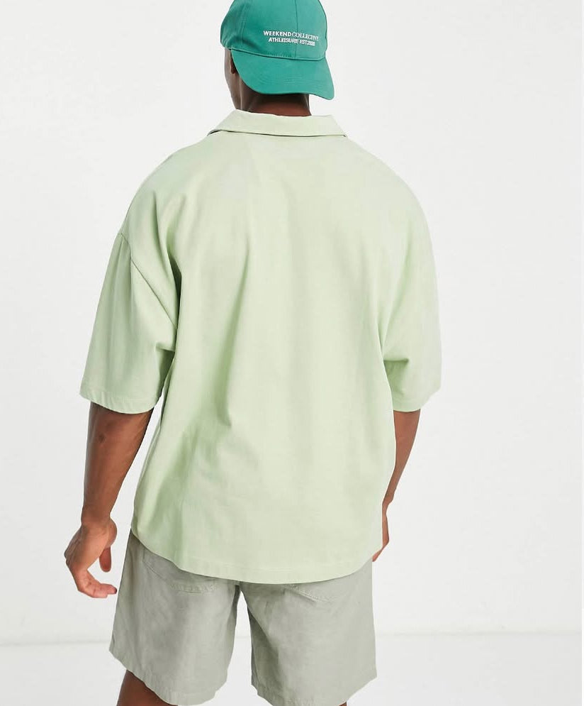 Oversized Polo V-neck Shirt in Green