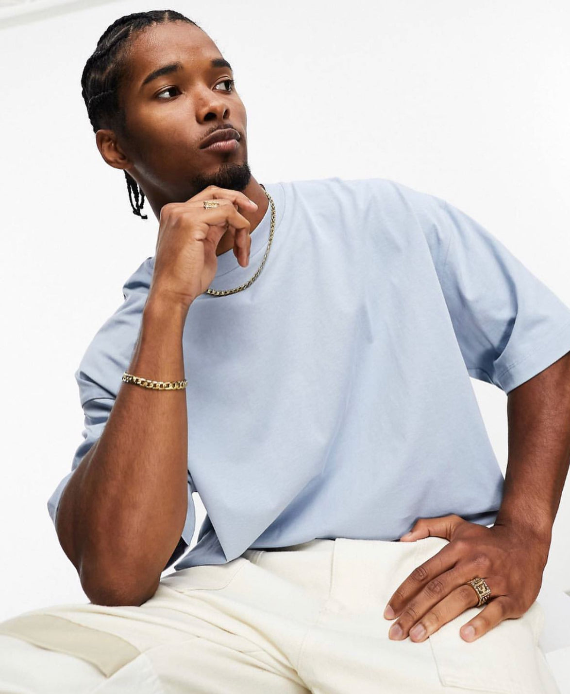 Oversized T-shirt with Black Print in Blue