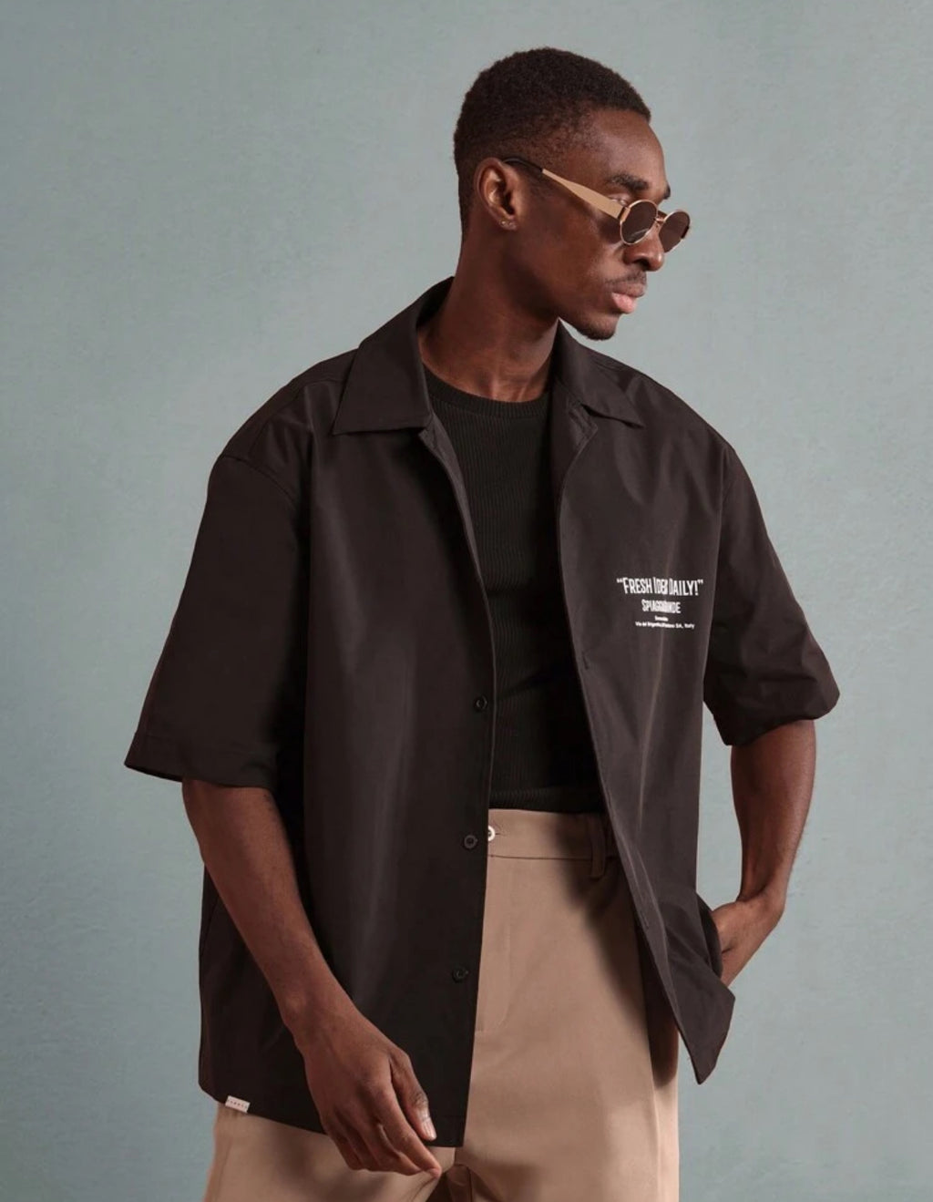 Premium oversized shirt with back print in black