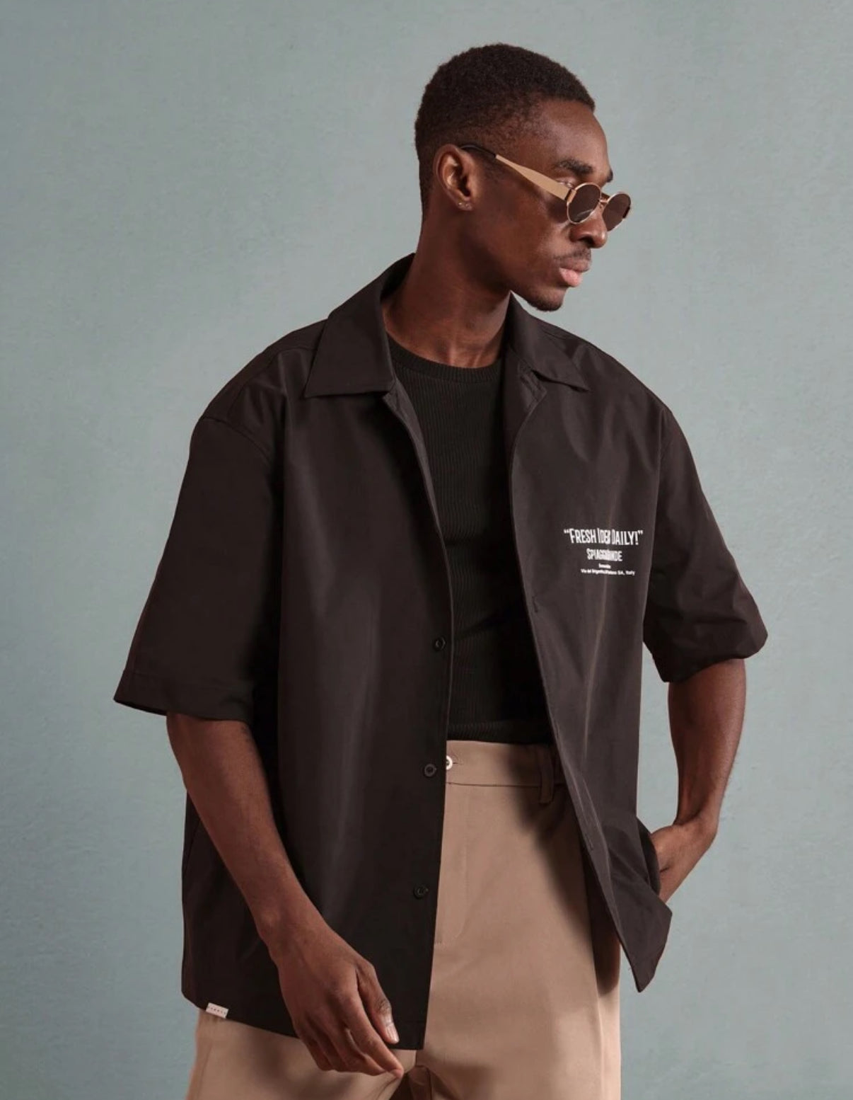 Premium oversized shirt with back print in black