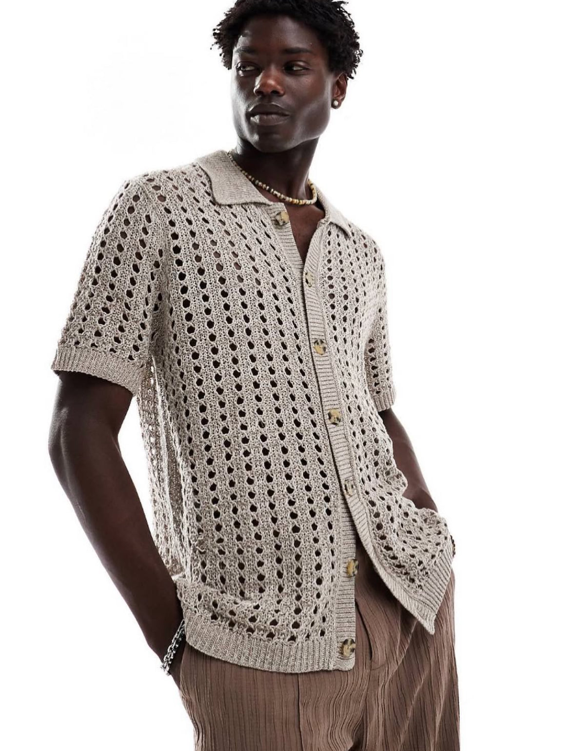 Knitted Button up shirt in brown