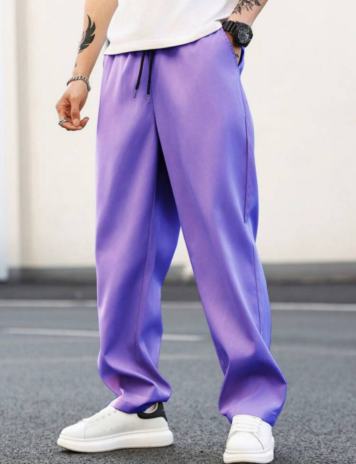 Drawstring pants in purple
