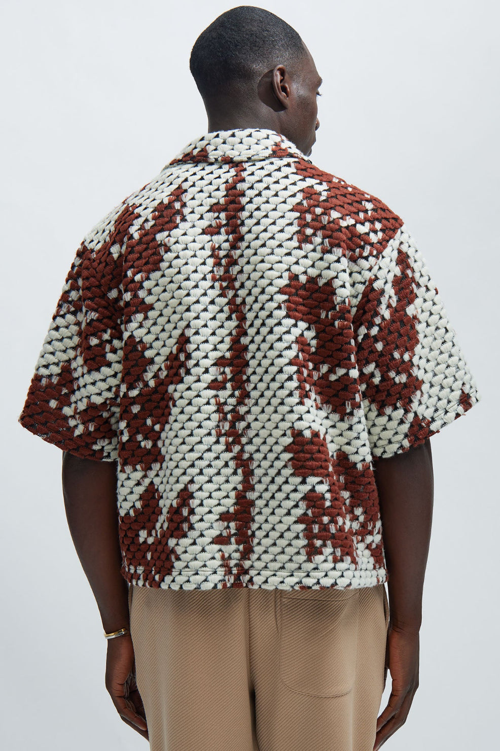 Crochet shirt in brown & white