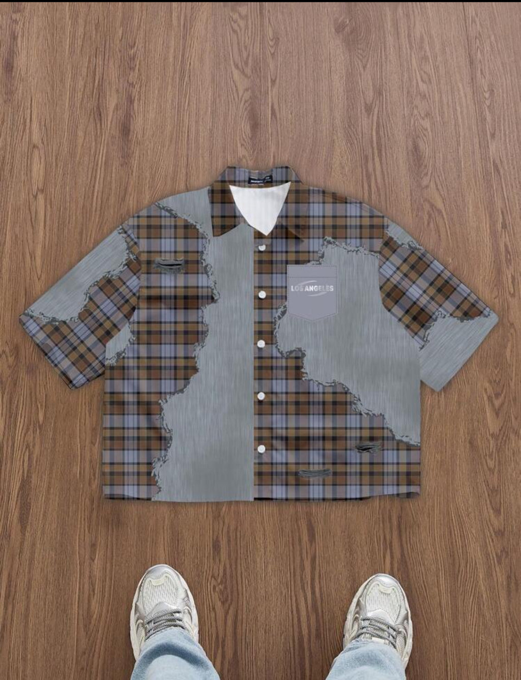 Shirt with intricate design in checked brown