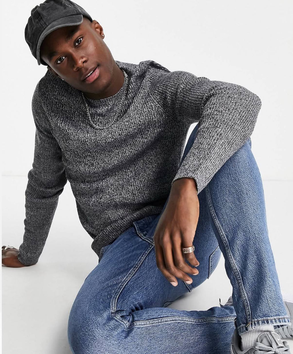 Ribbed Jumper with Black and White