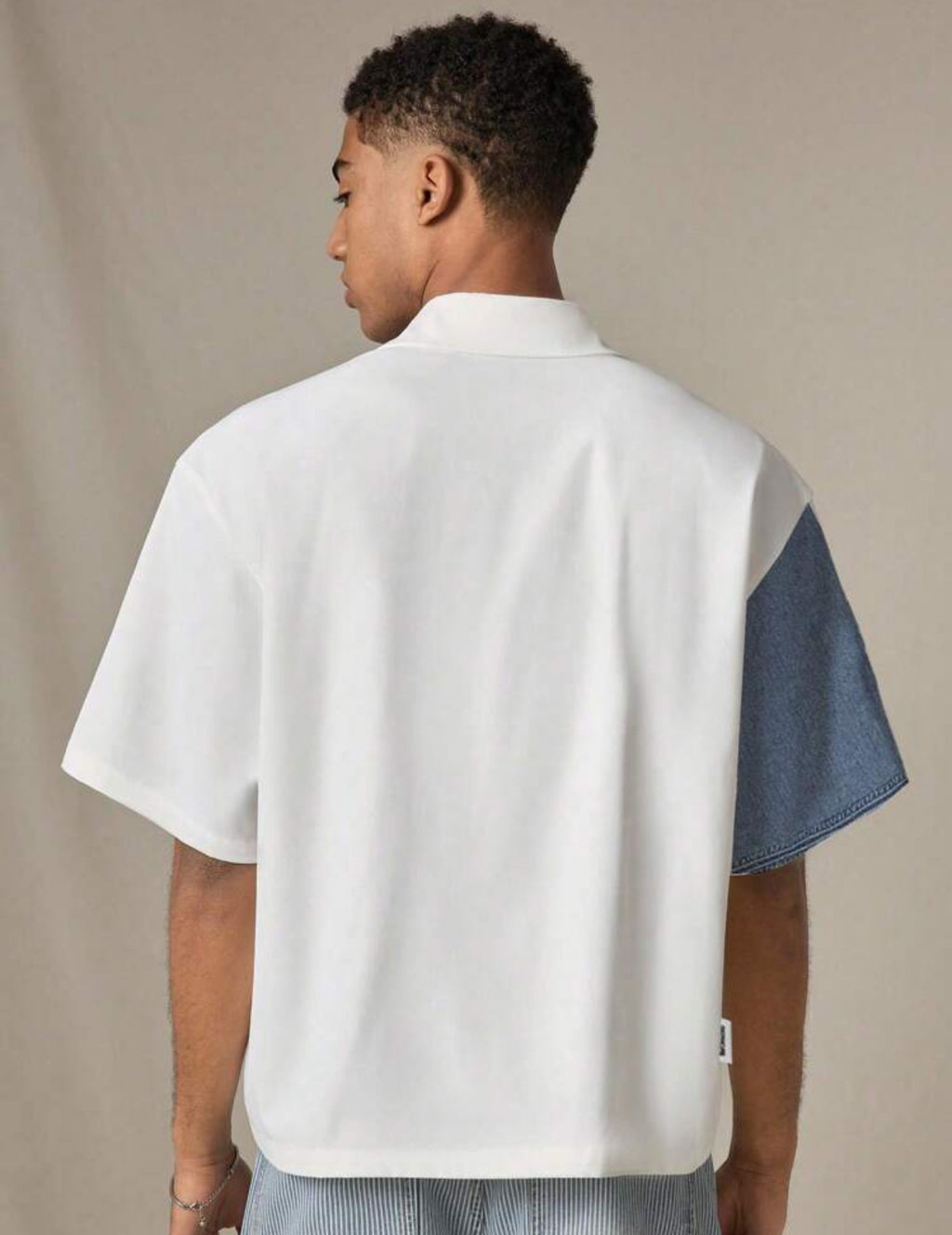 Boxy Shirt Half Denim in Blue and White