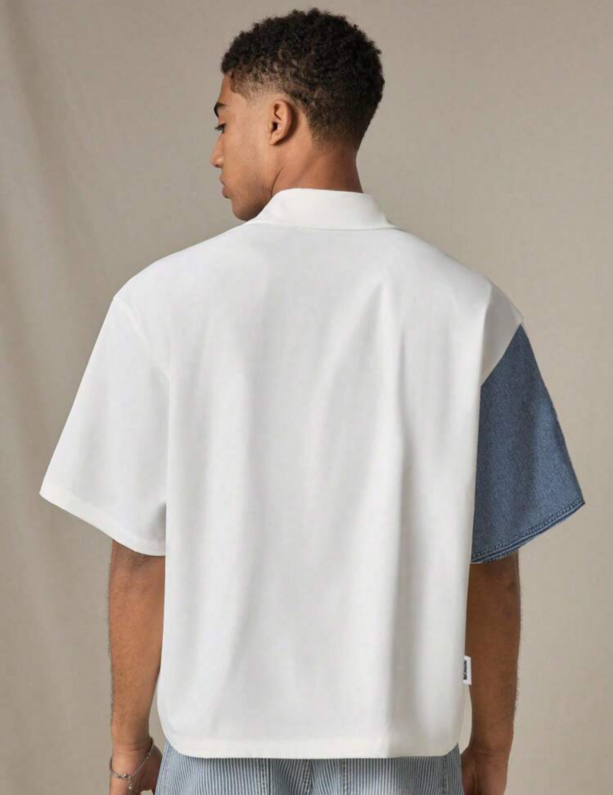 Boxy Shirt Half Denim in Blue and White