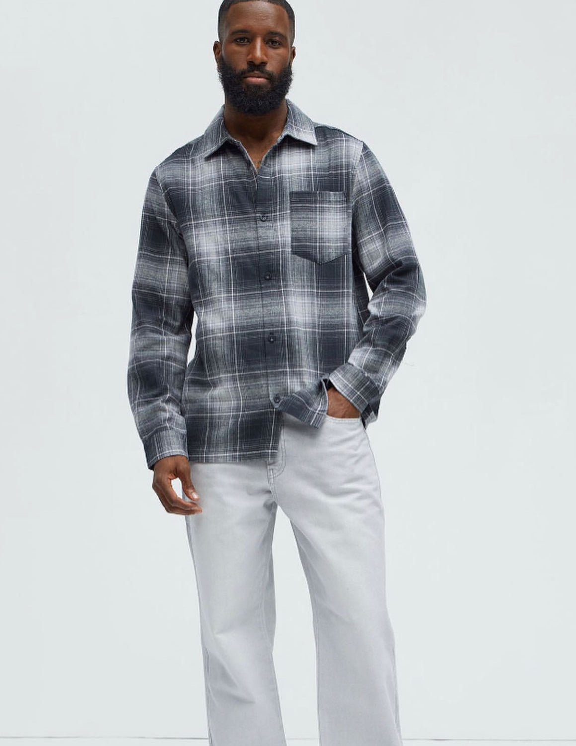 Heavy Checked Shirt in Grey