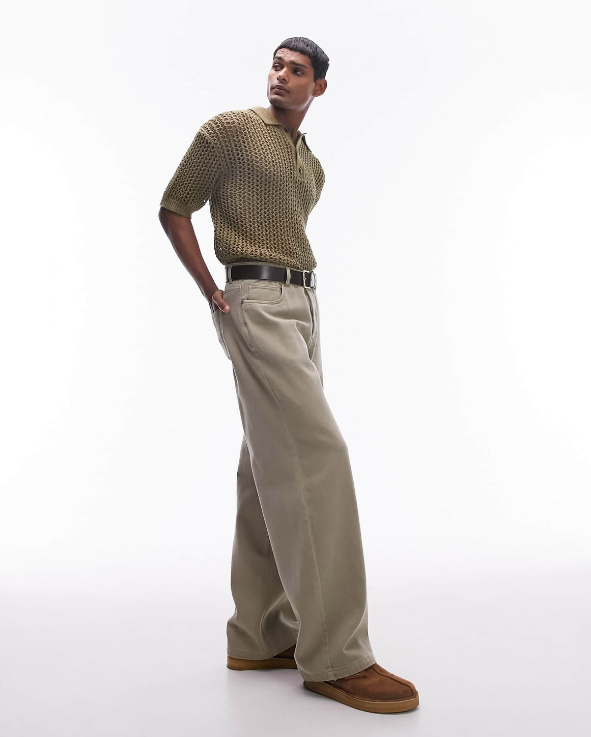 Knitted Polo Shirt in Khaki