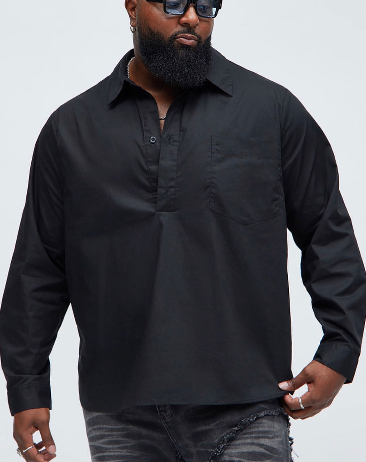 Premium Half Button up Shirt in Black