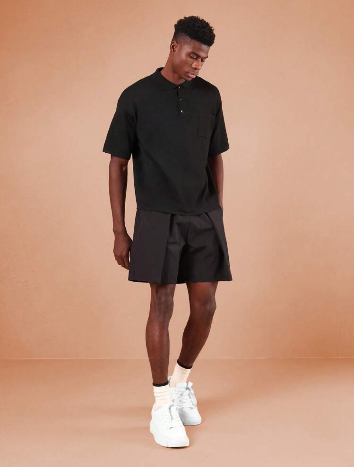 Pleated Active Shorts in black