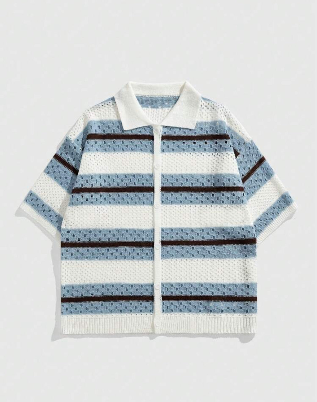 Knitted Shirt in Stripped Blue and White