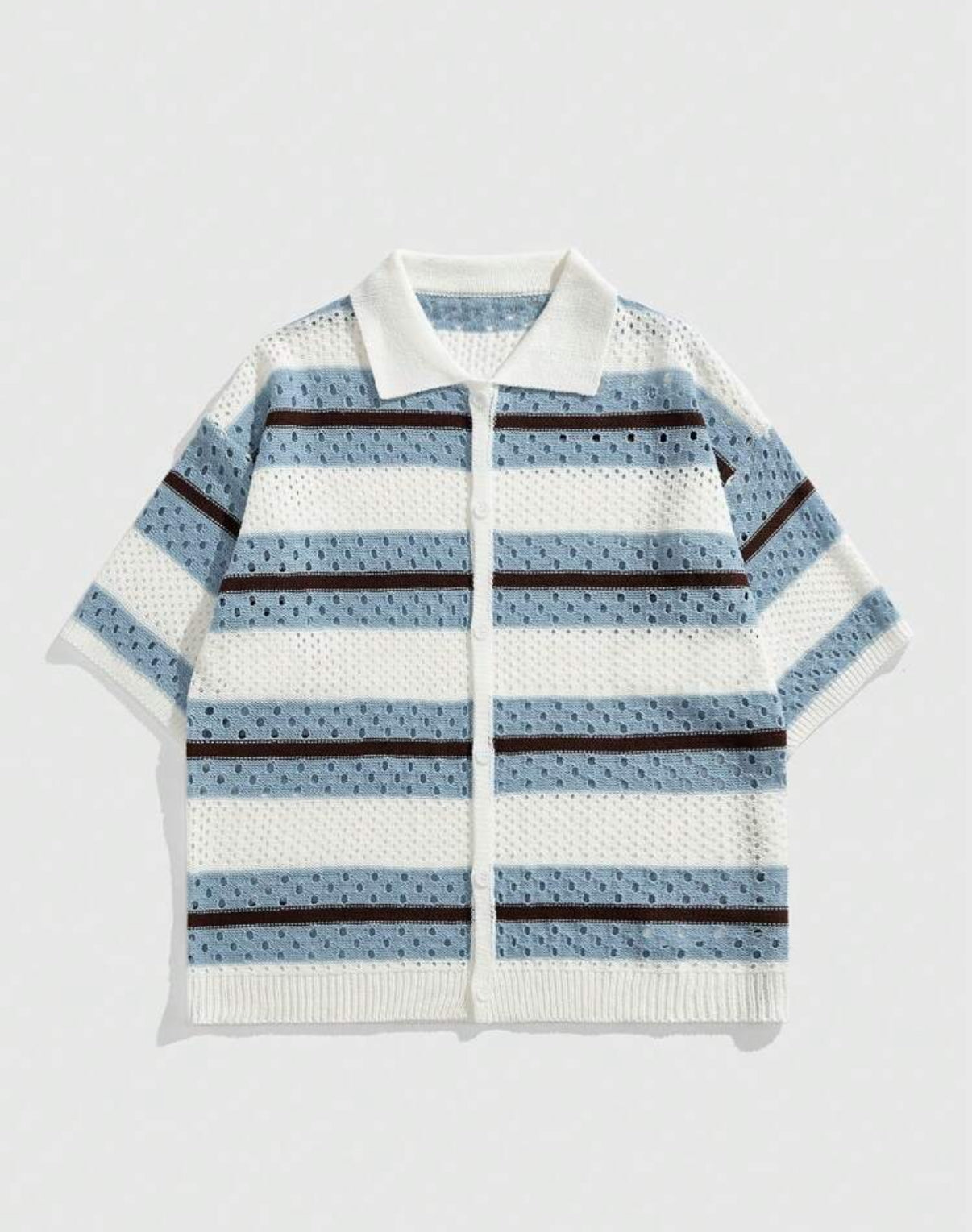 Knitted Shirt in Stripped Blue and White