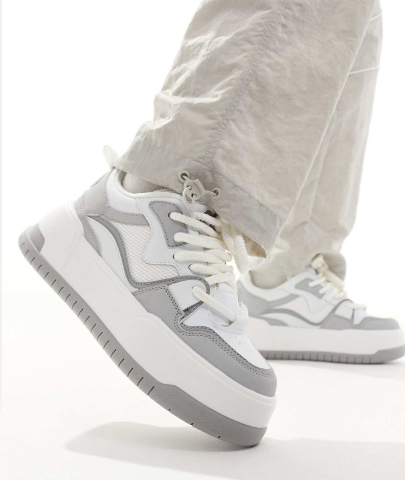 Chunky Trainers in Grey and White