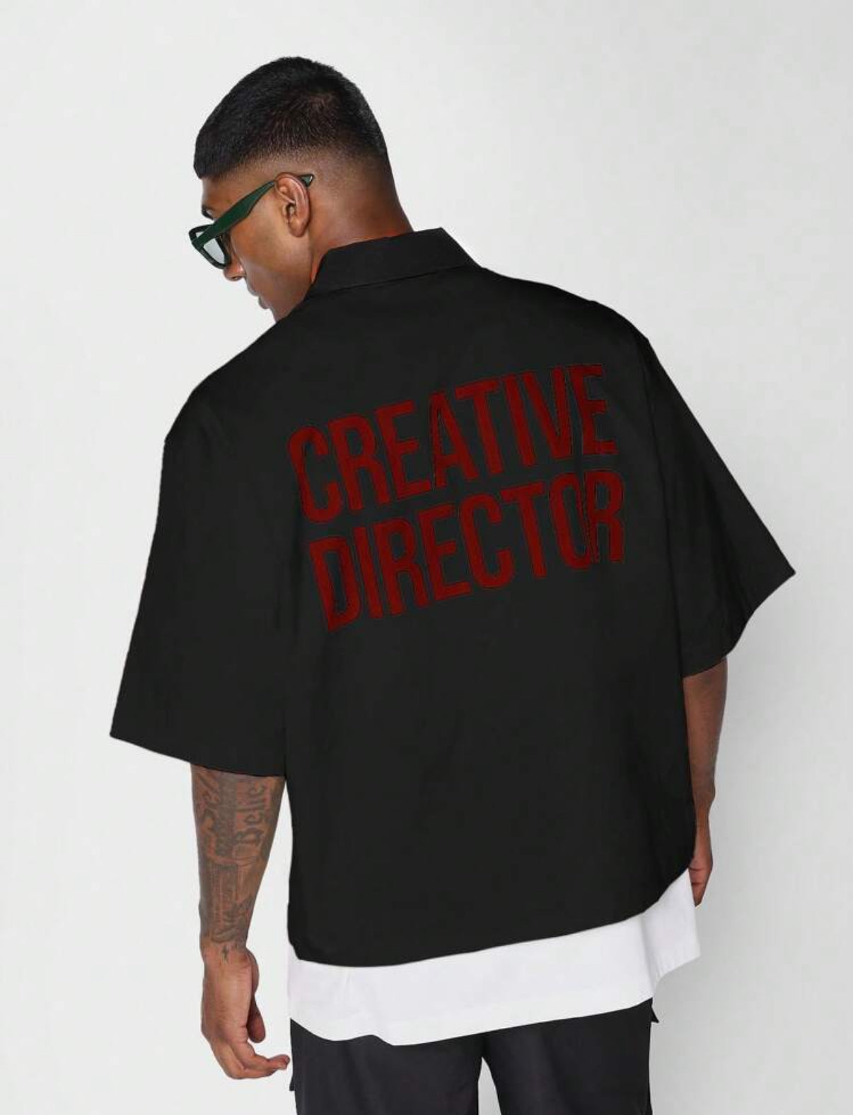 Boxy fit shirt with creative director back print in black