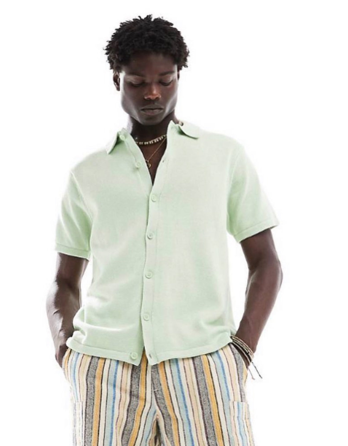 Knitted Button Up Shirt in Green