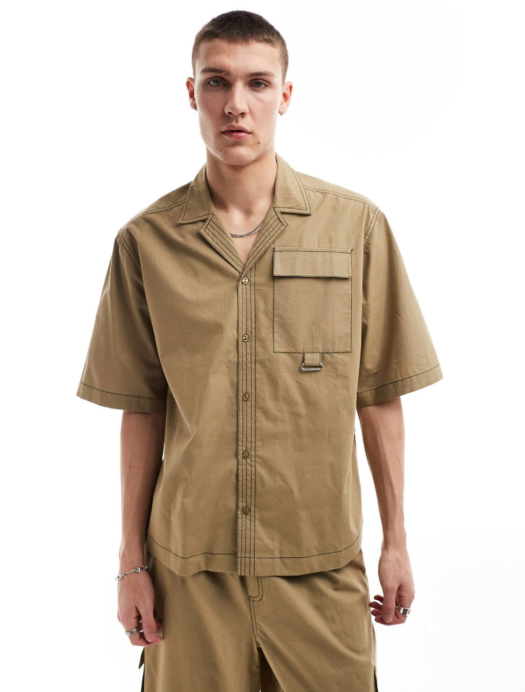 Oversized Shirt with Pockets in Coffee