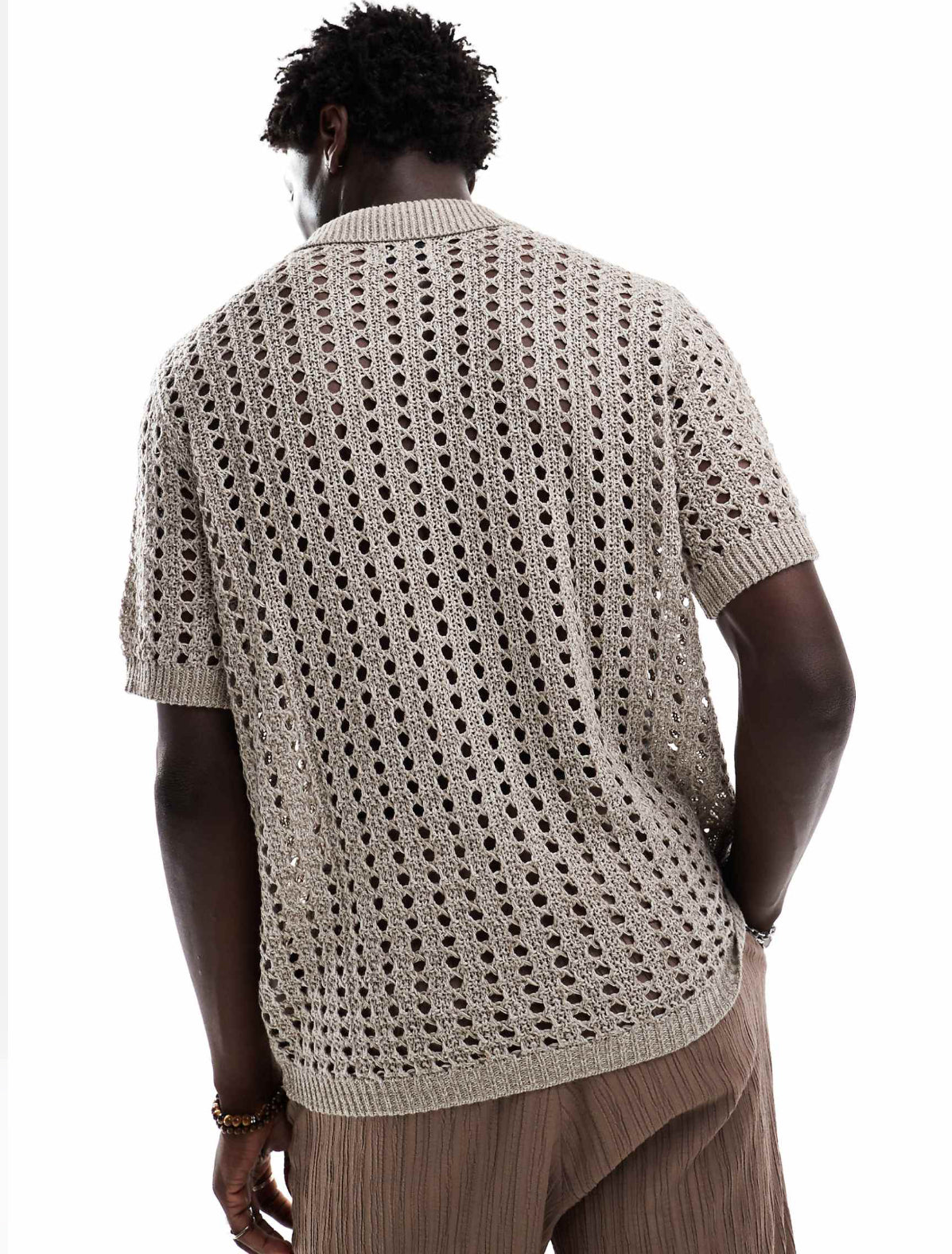 Knitted Button up Shirt in Light Brown