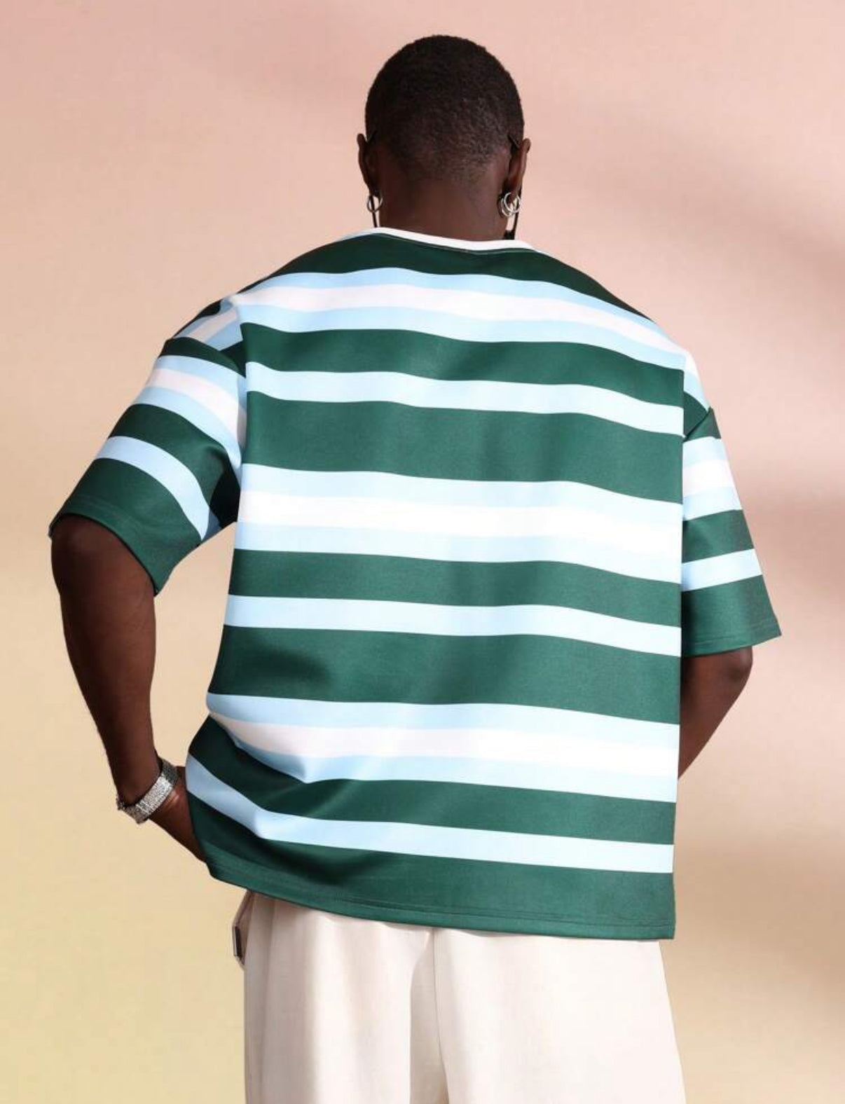 Oversized T-shirt in striped green