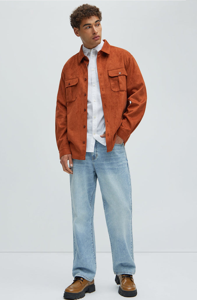 Premium Velvet Overshirt in Orange
