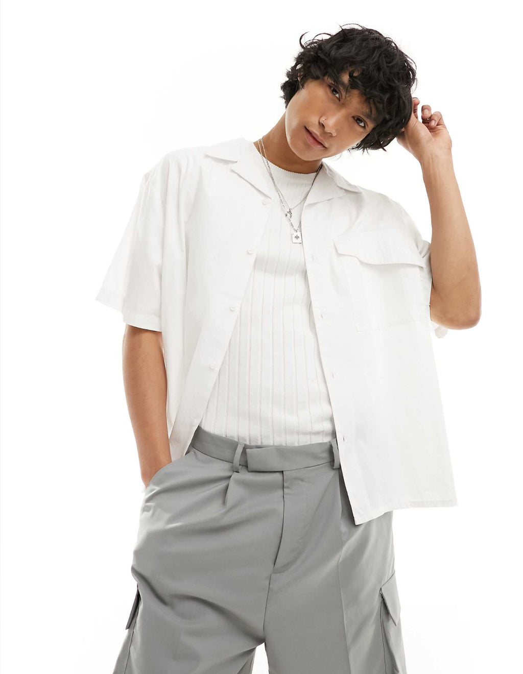 Oversized Revere Collar Shirt in White