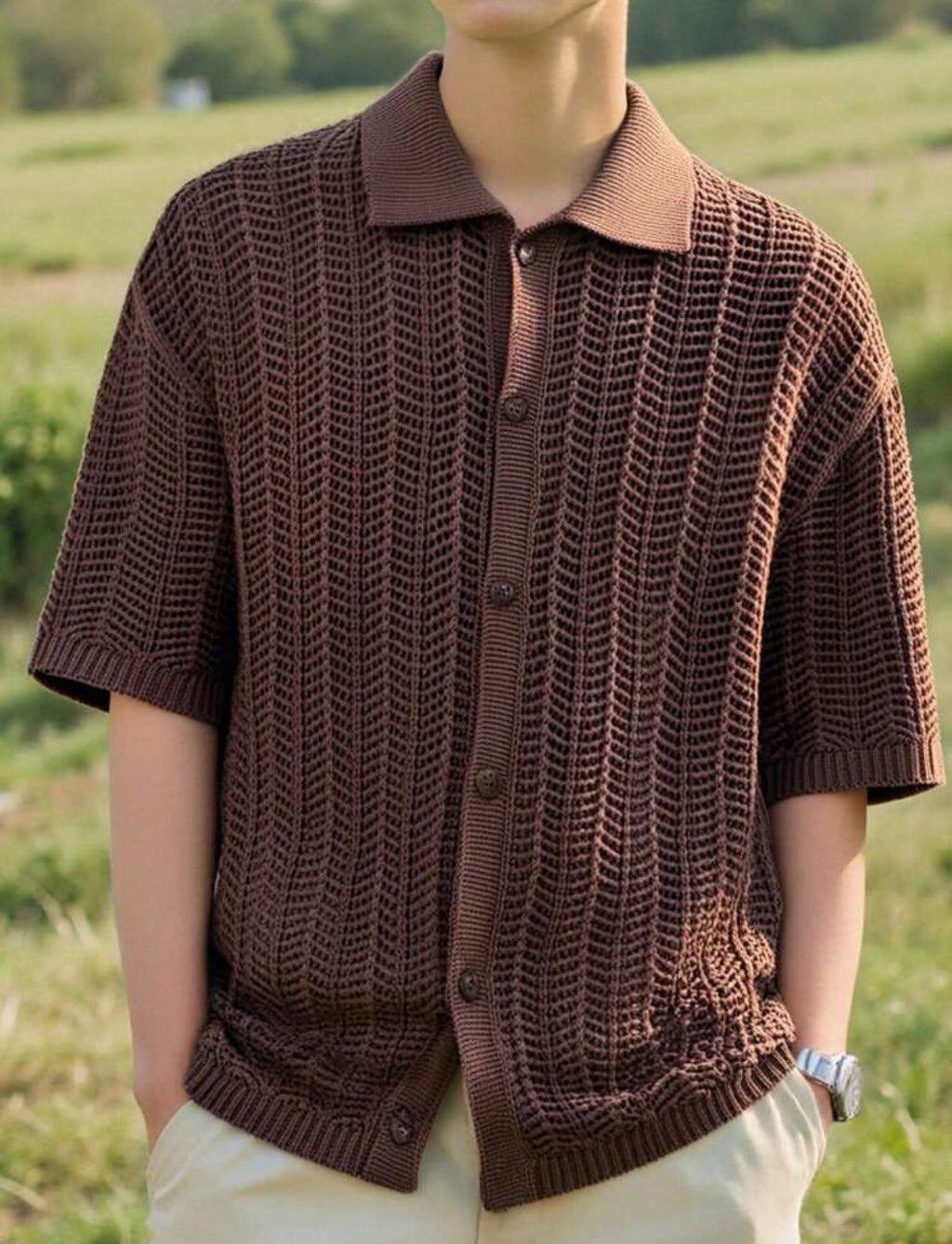 Knitted button down Sp shirt in brown