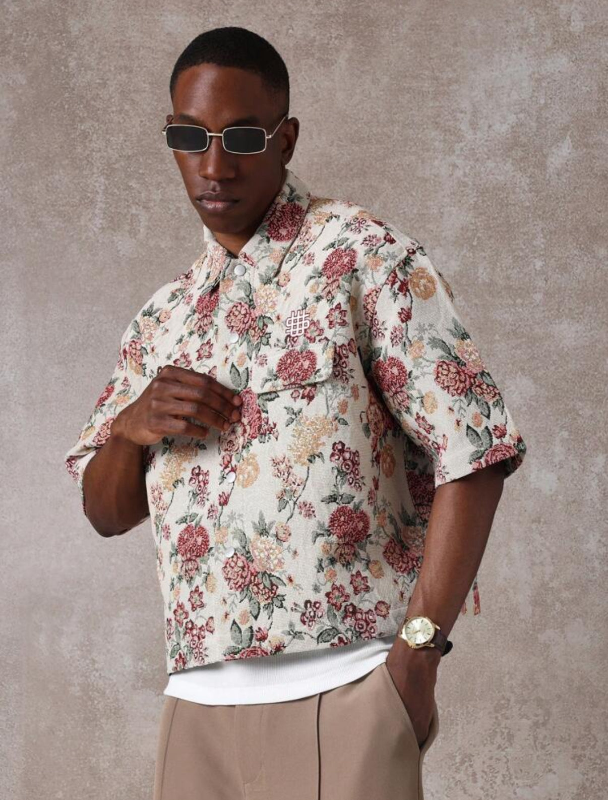 Oversized jacquard shirt in floral