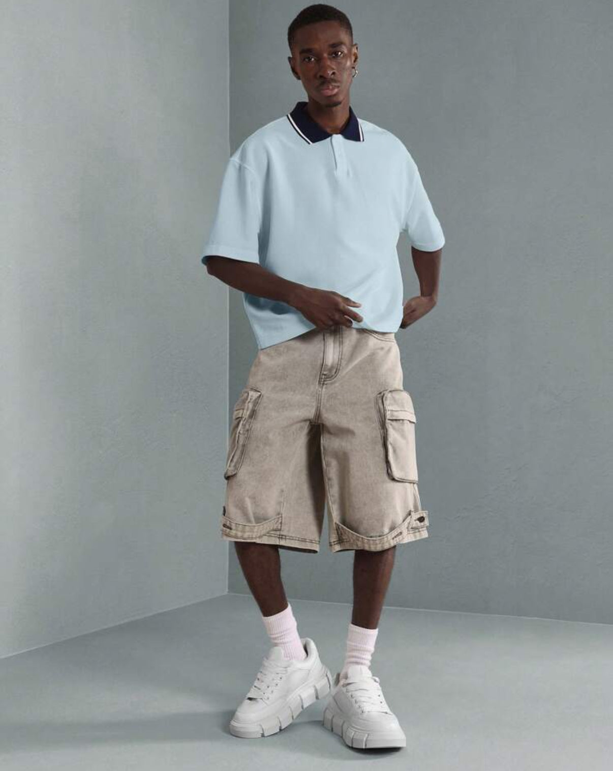 Oversized polo shirt in Blue