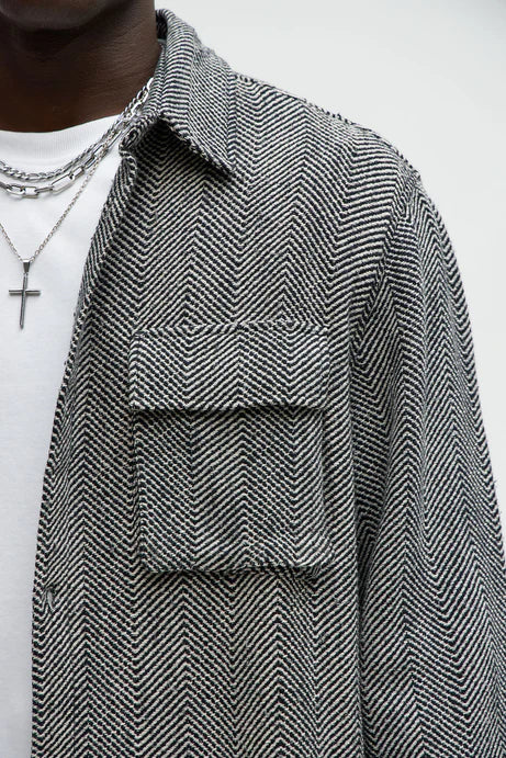 Twill button up overshirt in grey